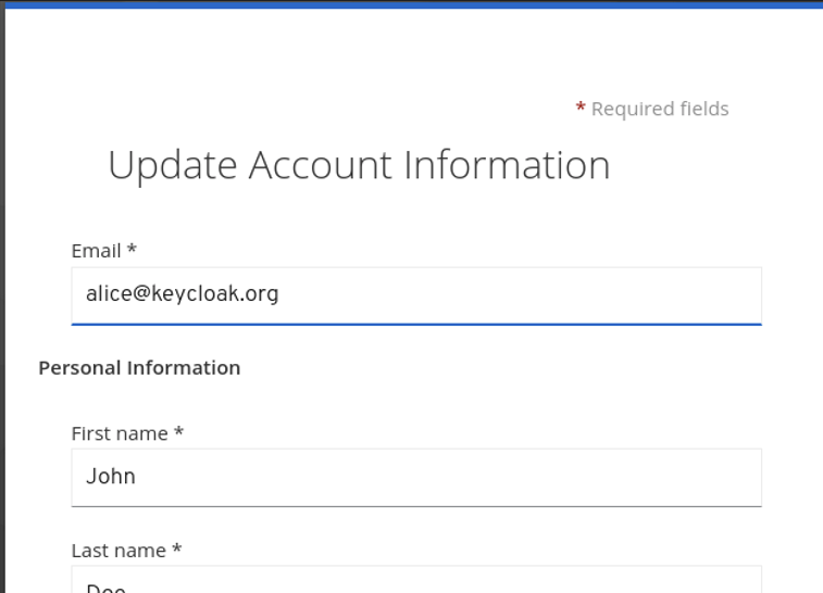 Official Keycloak Example Image of the UPDATE_PROFIL form (short edition)