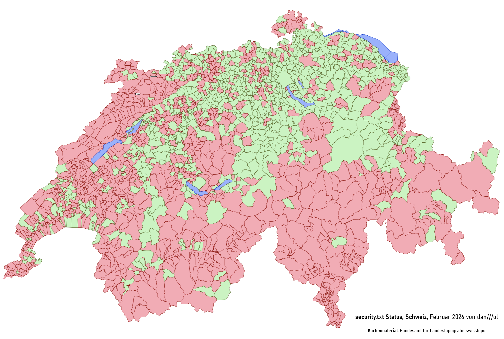 Overview of all municipalities with a published security.txt (green)