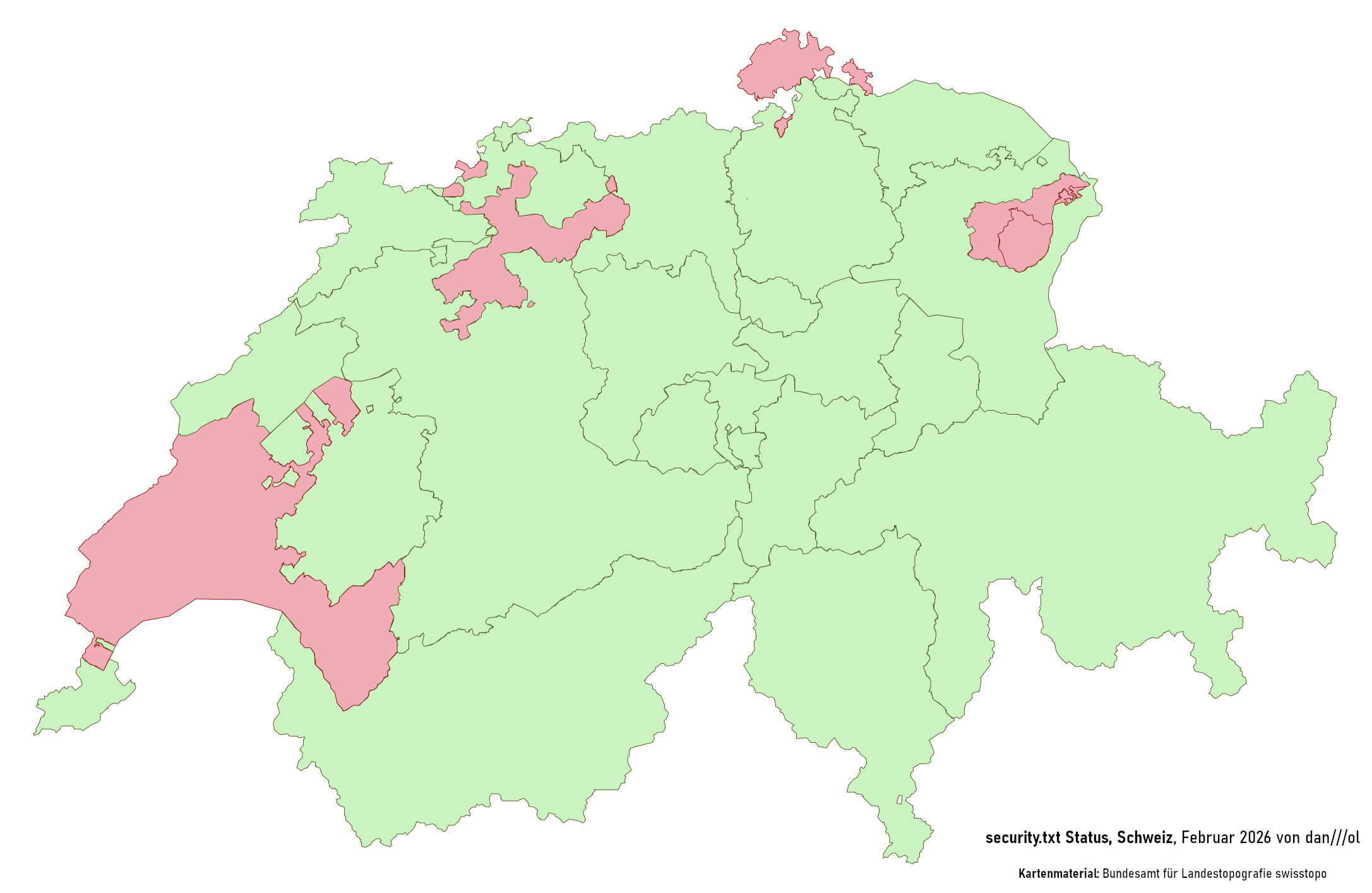 Overview of all cantons with a published security.txt (green)